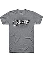 Rally Chicago Grey Wordmark Over City Map Short Sleeve Fashion T Shirt