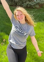 Rally Chicago Grey Wordmark Over City Map Short Sleeve Fashion T Shirt
