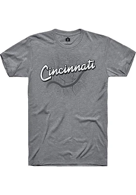Rally Cincinnati Grey Wordmark Over City Map Short Sleeve Fashion T Shirt