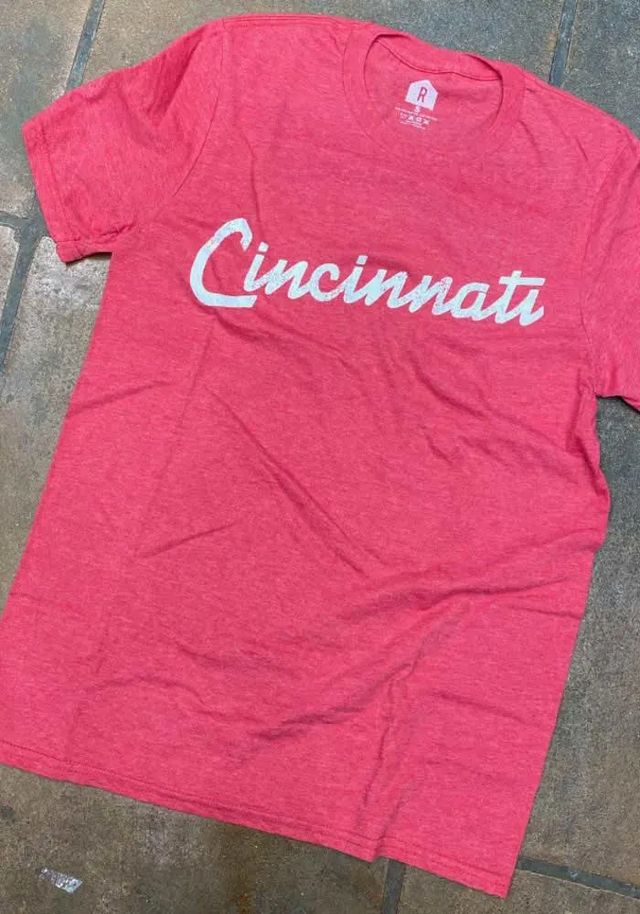 Rally Cincinnati Red Edgy Script Short Sleeve Fashion T Shirt