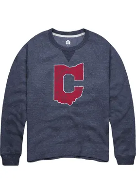 Rally Cleveland Mens Navy Blue C Ohio Long Sleeve Crew Sweatshirt