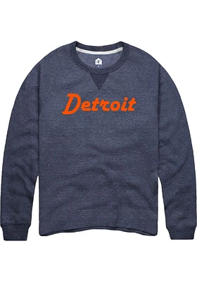 Rally Detroit Mens Navy Blue Retro Wordmark Long Sleeve Crew Sweatshirt