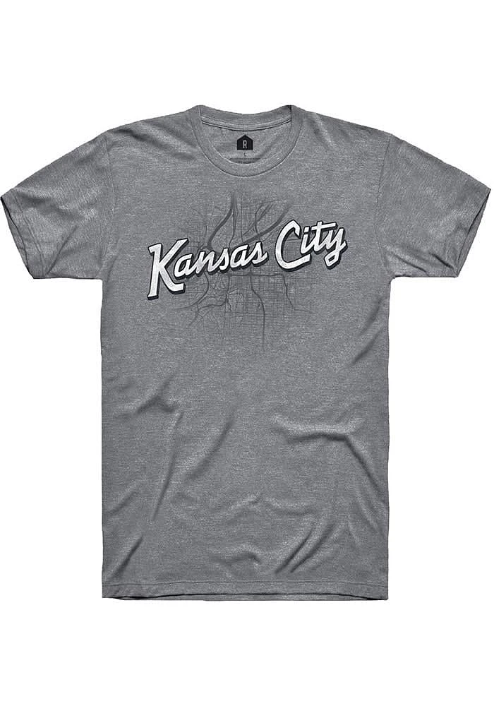 Rally Kansas City Grey Wordmark Over Map Short Sleeve Fashion T Shirt