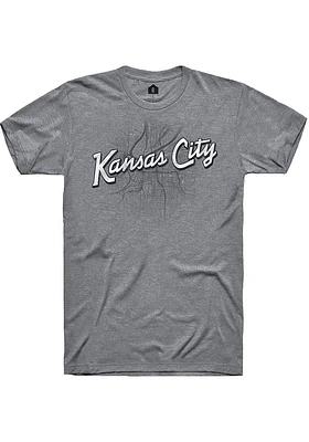 Rally Kansas City Grey Wordmark Over Map Short Sleeve Fashion T Shirt