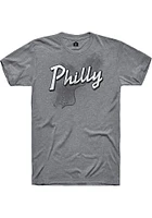 Rally Philadelphia Grey Wordmark Over City Map Short Sleeve Fashion T Shirt