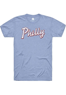 Rally Philadelphia Light Blue Edgy Script Short Sleeve Fashion T Shirt