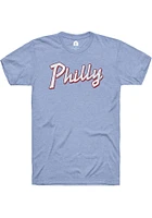 Rally Philadelphia Light Blue Edgy Script Short Sleeve Fashion T Shirt
