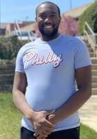 Rally Philadelphia Light Blue Edgy Script Short Sleeve Fashion T Shirt