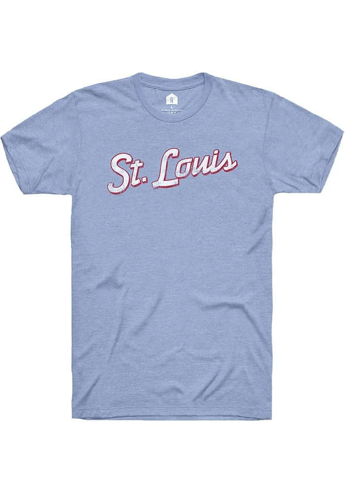 Rally St Louis Light Blue Edgy Script Short Sleeve Fashion T Shirt