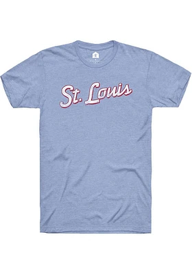 Rally St Louis Light Blue Edgy Script Short Sleeve Fashion T Shirt