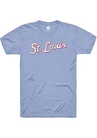 Rally St Louis Light Blue Edgy Script Short Sleeve Fashion T Shirt