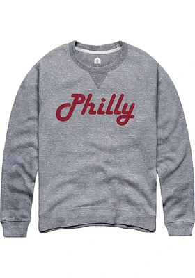 Rally Philadelphia Mens Grey Retro Wordmark Long Sleeve Crew Sweatshirt