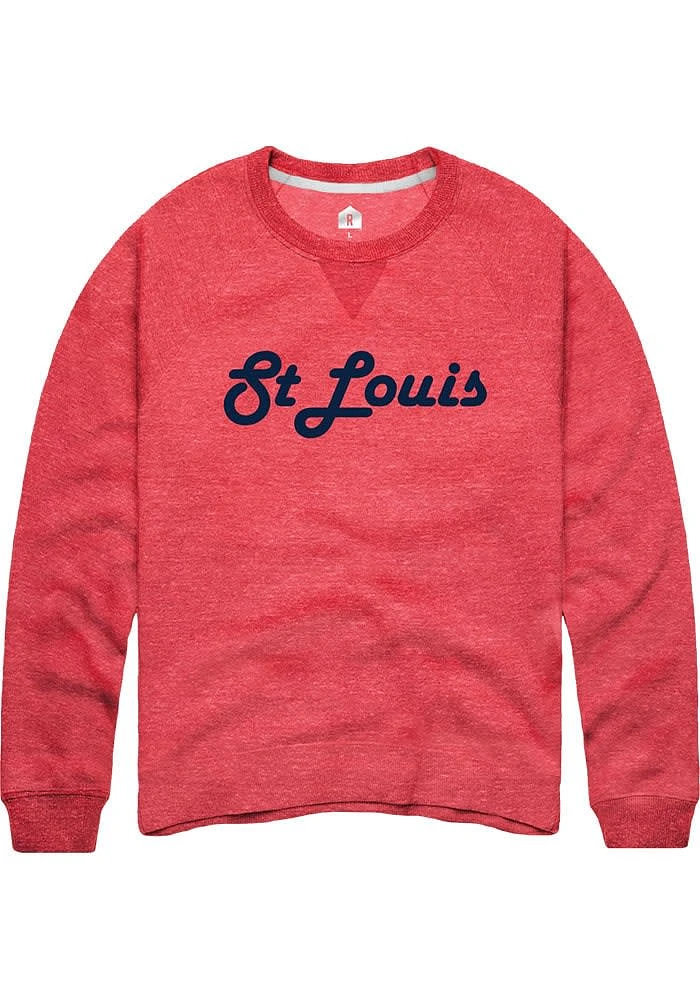 Rally St Louis Mens Red Retro Wordmark Long Sleeve Crew Sweatshirt