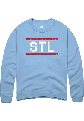 Rally St Louis Mens Light Blue Block and Bars Long Sleeve Crew Sweatshirt