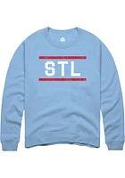 Rally St Louis Mens Light Blue Block and Bars Long Sleeve Crew Sweatshirt