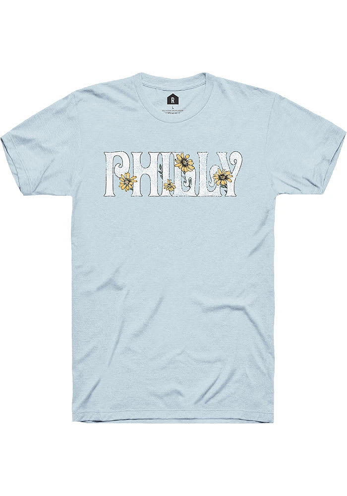 Rally Philadelphia Womens Light Blue Floral Short Sleeve T-Shirt