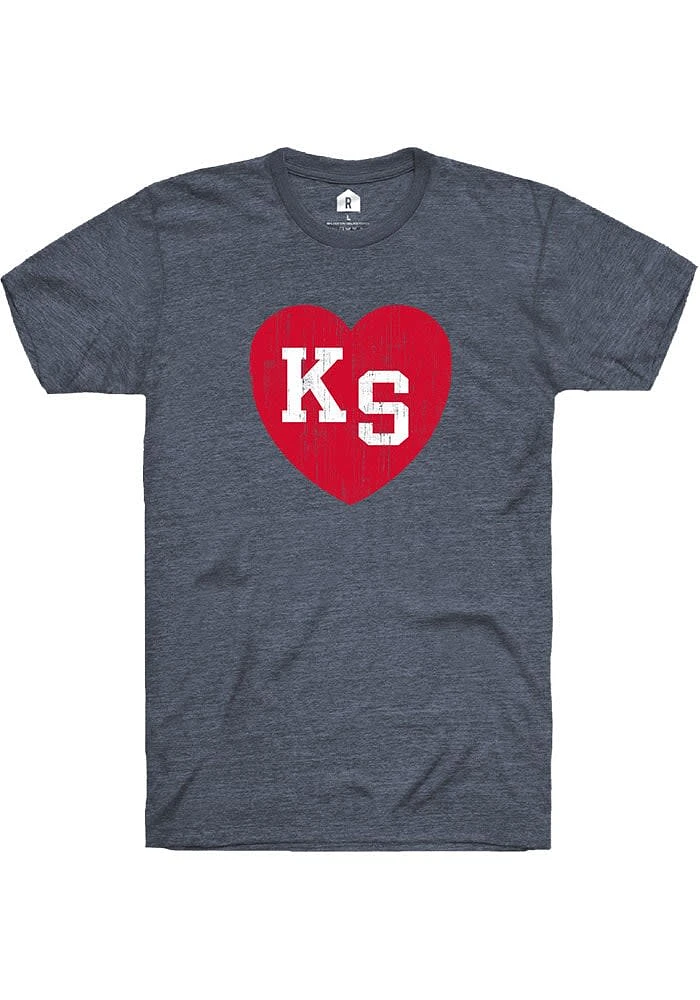 Rally Kansas Navy Blue Heart KS Short Sleeve Fashion T Shirt