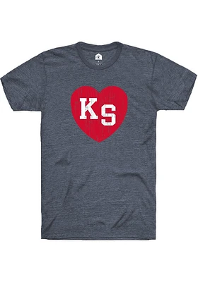 Rally Kansas Navy Blue Heart KS Short Sleeve Fashion T Shirt