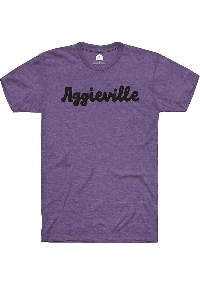 Rally Aggieville Purple Script Short Sleeve Fashion T Shirt