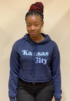 Rally Kansas City Womens Navy Blue Curled Wordmark Hooded Sweatshirt
