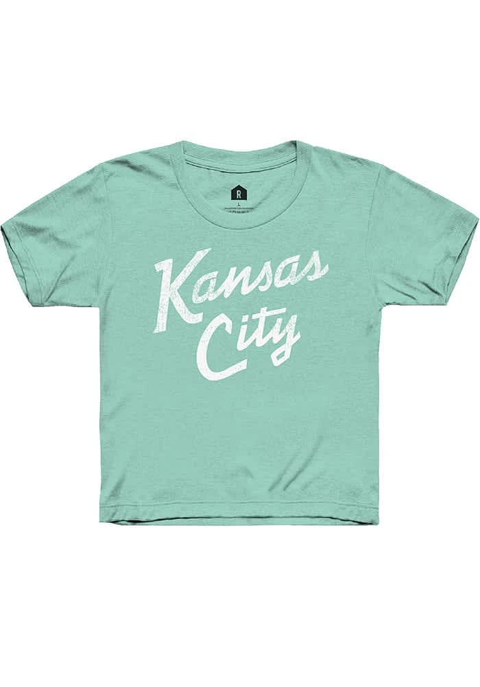 Rally Kansas City Youth Green Stacked Script Short Sleeve Fashion T-Shirt