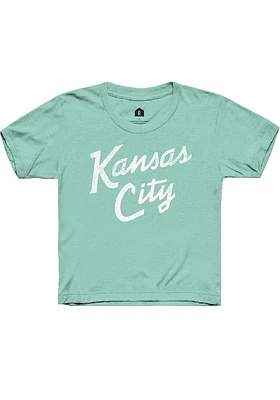 Rally Kansas City Youth Green Stacked Script Short Sleeve Fashion T-Shirt