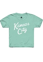 Rally Kansas City Youth Green Stacked Script Short Sleeve Fashion T-Shirt