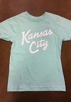 Rally Kansas City Youth Green Stacked Script Short Sleeve Fashion T-Shirt