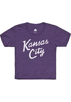 Rally Kansas City Youth Purple Stacked Script Short Sleeve Fashion T-Shirt