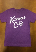 Rally Kansas City Youth Purple Stacked Script Short Sleeve Fashion T-Shirt