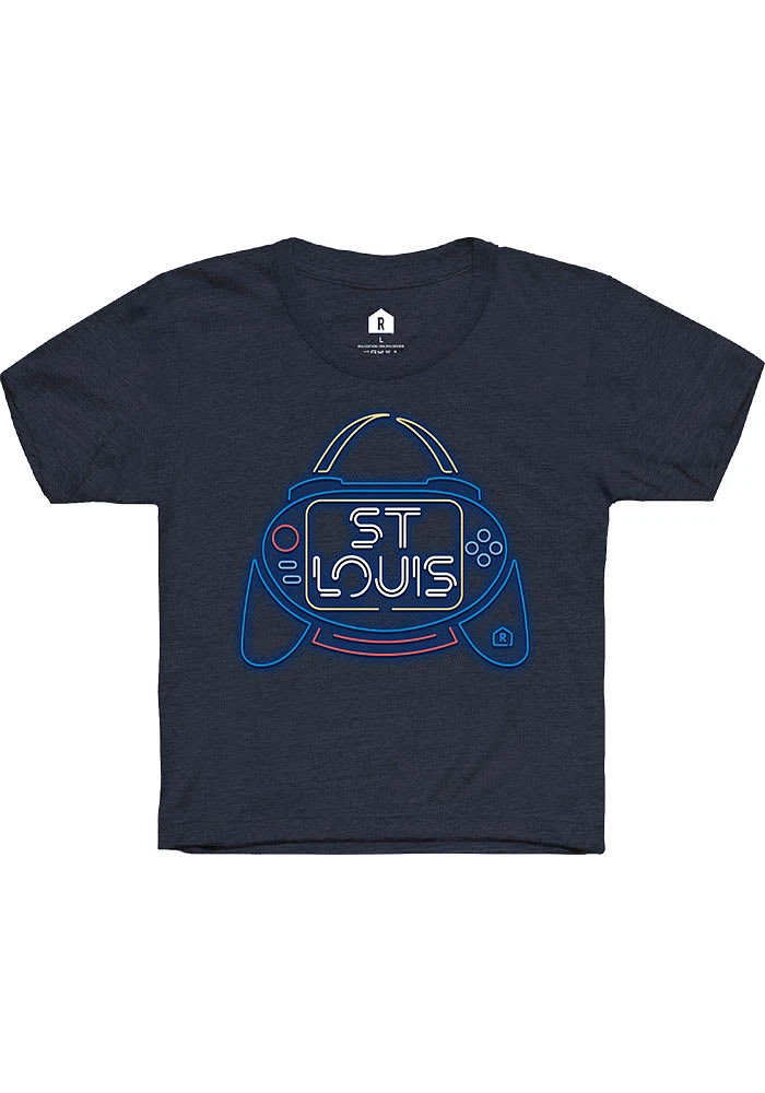 Rally St Louis Youth Navy Blue Game Controller Short Sleeve T-Shirt