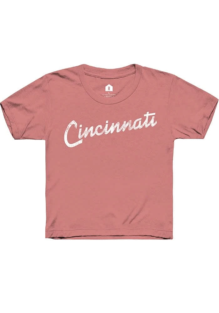 Rally Cincinnati Youth Pink RH Script Short Sleeve T-Shirt