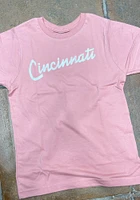 Rally Cincinnati Youth Pink RH Script Short Sleeve T-Shirt