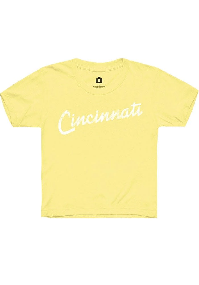 Rally Cincinnati Youth Yellow RH Script Short Sleeve T-Shirt