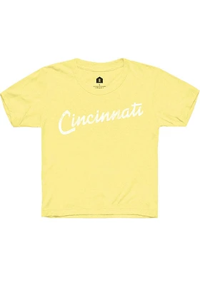 Rally Cincinnati Youth Yellow RH Script Short Sleeve T-Shirt
