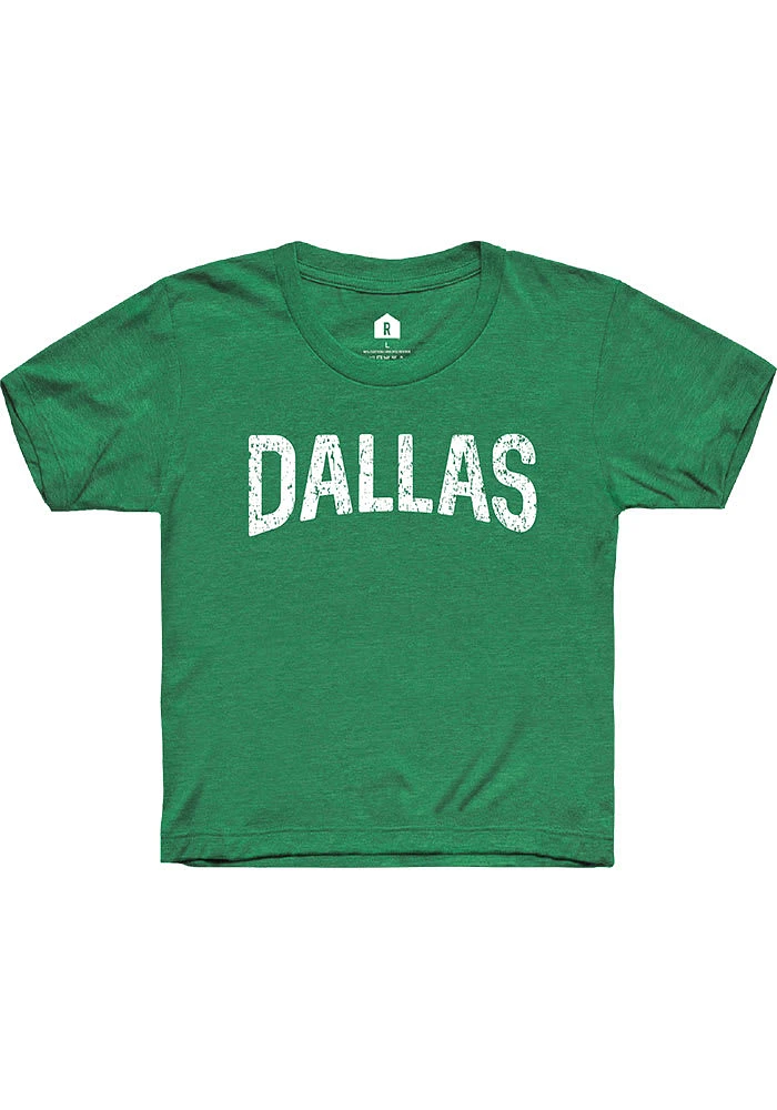 Rally Dallas Ft Worth Youth Green Arch Wordmark Short Sleeve T-Shirt