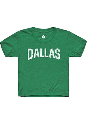 Rally Dallas Ft Worth Youth Green Arch Wordmark Short Sleeve T-Shirt