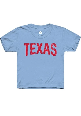 Rally Texas Youth Light Blue Arch Wordmark Short Sleeve T-Shirt
