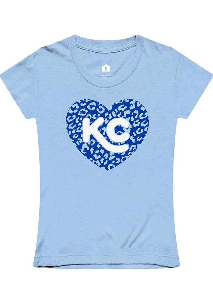 Rally Kansas City Girls Light Blue Cheetah Heart Short Sleeve Tee