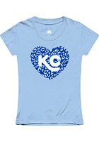 Rally Kansas City Girls Light Blue Cheetah Heart Short Sleeve Tee
