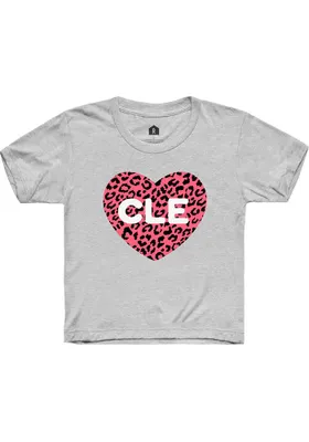 Cleveland Toddler Girls Grey Cheetah Heart Short Sleeve T-Shirt