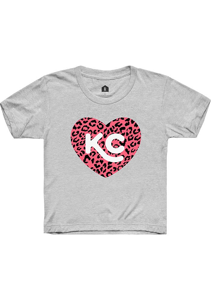 Rally Kansas City Toddler Girls Grey Cheetah Heart Short Sleeve T-Shirt