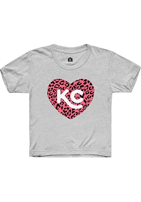 Rally Kansas City Toddler Girls Grey Cheetah Heart Short Sleeve T-Shirt