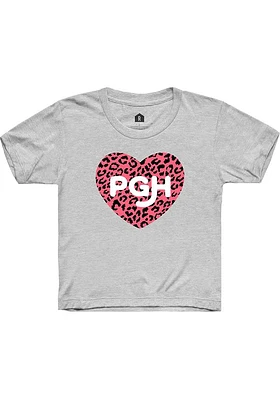 Rally Pittsburgh Toddler Girls Grey Cheetah Heart Short Sleeve T-Shirt