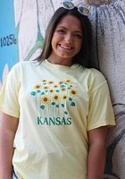Rally Kansas Womens Yellow Sunflower Wordmark Short Sleeve T-Shirt