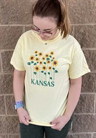 Rally Kansas Womens Yellow Sunflower Wordmark Short Sleeve T-Shirt