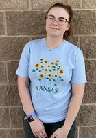 Rally Kansas Womens Light Blue Sunflower Wordmark Short Sleeve T-Shirt
