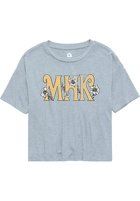 Rally Manhattan Womens Light Blue Floral Short Sleeve T-Shirt