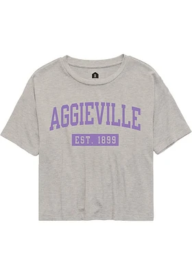 Rally Aggieville Womens Grey Collegiate Wordmark Short Sleeve T-Shirt