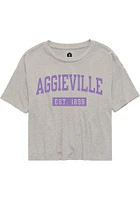 Rally Aggieville Womens Grey Collegiate Wordmark Short Sleeve T-Shirt